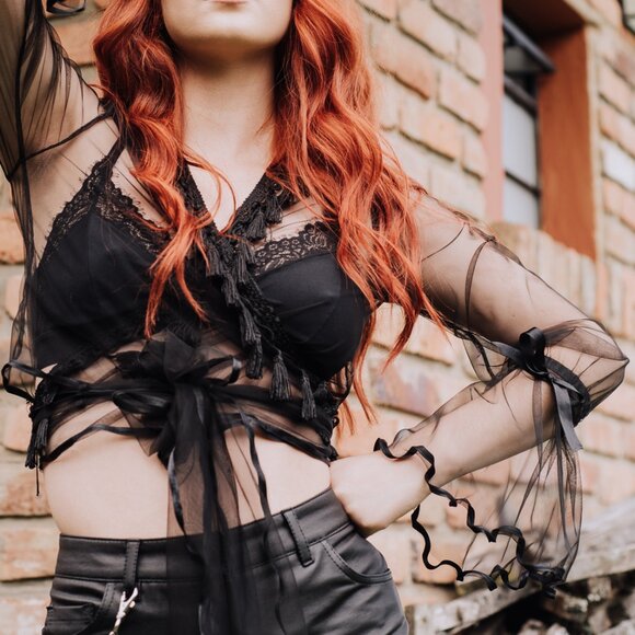 Maison Revolt – Sheer Tulle Wrap-Around Fringe Top (Sample Piece) – Size S - Picture 7 of 11